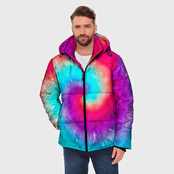 Куртка зимняя мужская Тай-дай малиновый закат, цвет: 3D-красный — фото 2