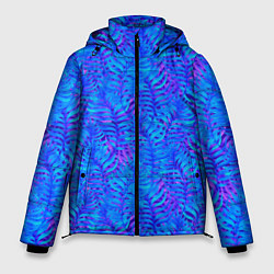 Куртка зимняя мужская Синие неоновые листья, цвет: 3D-черный