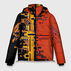 Куртка зимняя мужская Кибер-глитч красный, цвет: 3D-черный