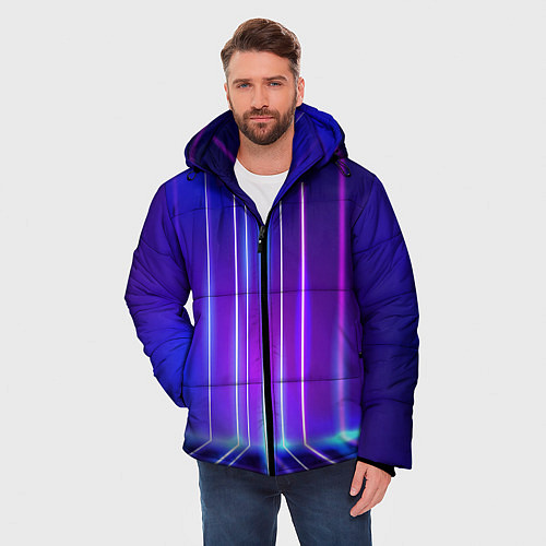Мужская зимняя куртка Neon glow - vaporwave - strips / 3D-Красный – фото 3