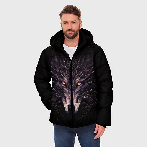 Мужская зимняя куртка Волк в кромешной темноте / 3D-Светло-серый – фото 3