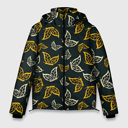 Мужская зимняя куртка Бежевые и желтые бабочки на темном фоне
