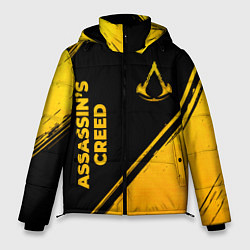 Куртка зимняя мужская Assassins Creed - gold gradient: надпись, символ, цвет: 3D-черный