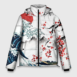 Куртка зимняя мужская Хокусай большая волна в Канагаве - пародия укиё, цвет: 3D-красный
