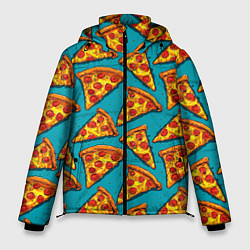 Куртка зимняя мужская Кусочки пиццы на синем фоне, цвет: 3D-светло-серый