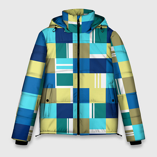 Мужская зимняя куртка Ретро квадраты / 3D-Светло-серый – фото 1