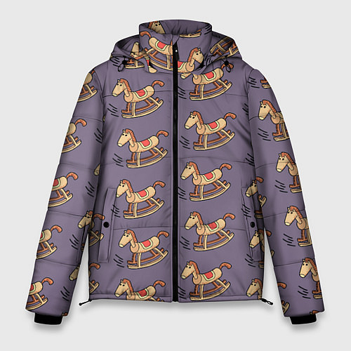 Мужская зимняя куртка Деревянные лошадки качалки / 3D-Светло-серый – фото 1