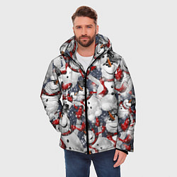 Куртка зимняя мужская Зимний паттерн со снеговиками, цвет: 3D-красный — фото 2