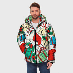 Куртка зимняя мужская Узор с новогодними падарками, цвет: 3D-красный — фото 2