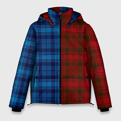 Куртка зимняя мужская Красно-синяя клетка паттерн, цвет: 3D-светло-серый