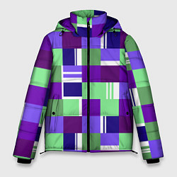 Куртка зимняя мужская Ретро квадраты баклажановые, цвет: 3D-светло-серый