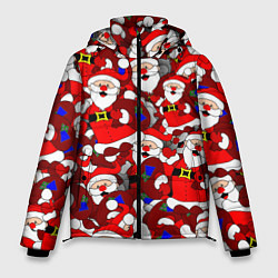 Куртка зимняя мужская Новогодний паттерн с дедами морозами, цвет: 3D-красный