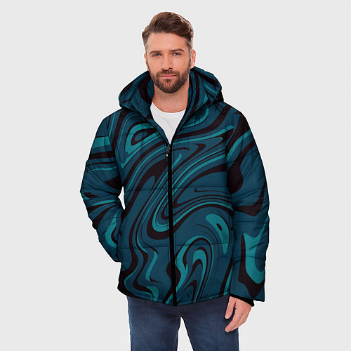 Мужская зимняя куртка Абстракция сине-зелёная искажённая / 3D-Светло-серый – фото 3