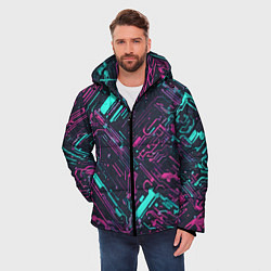 Куртка зимняя мужская Киберпанк линии синие и розовые, цвет: 3D-черный — фото 2