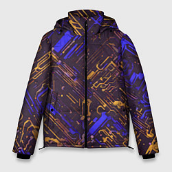 Куртка зимняя мужская Киберпанк линии синий и жёлтый, цвет: 3D-светло-серый