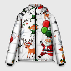Куртка зимняя мужская Зимний праздник - деды морозы гномы олени, цвет: 3D-красный