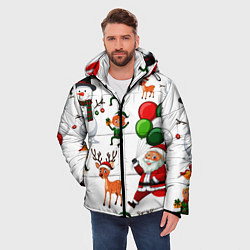 Куртка зимняя мужская Зимний праздник - деды морозы гномы олени, цвет: 3D-красный — фото 2