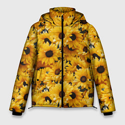 Куртка зимняя мужская Желтые объемные цветы от нейросети, цвет: 3D-черный