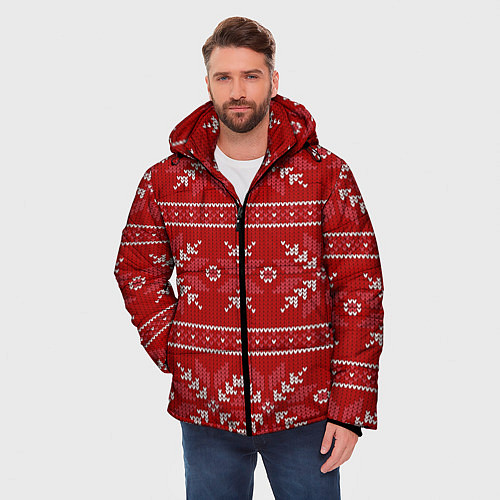 Мужская зимняя куртка Красный вязаный узор свитера / 3D-Красный – фото 3