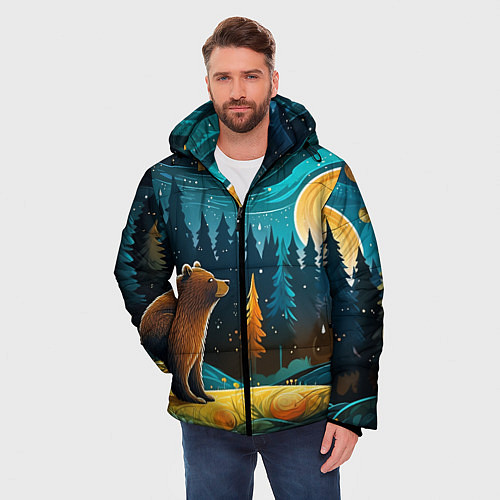 Мужская зимняя куртка Хозяин тайги: медведь в лесу / 3D-Красный – фото 3