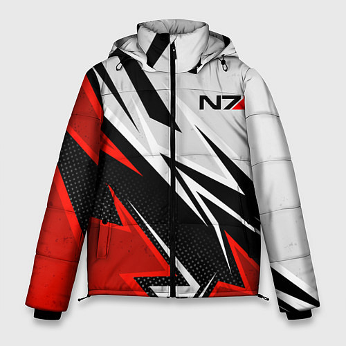 Мужская зимняя куртка N7 mass effect - white and red / 3D-Светло-серый – фото 1