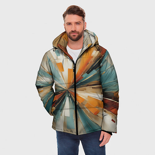 Мужская зимняя куртка Цветная абстракция - нейросеть / 3D-Светло-серый – фото 3