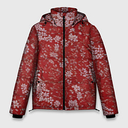 Куртка зимняя мужская Белые лепестки на красном фоне, цвет: 3D-красный