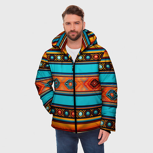 Мужская зимняя куртка Этнический принт в горизонтальную полоску / 3D-Красный – фото 3