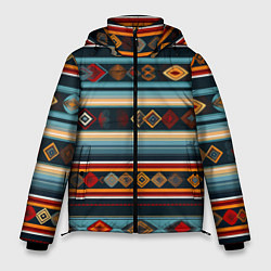 Куртка зимняя мужская Этнический орнамент в горизонтальную полоску, цвет: 3D-светло-серый