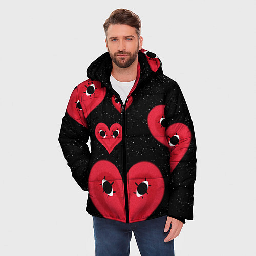 Мужская зимняя куртка Космические сердца / 3D-Светло-серый – фото 3