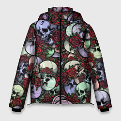 Куртка зимняя мужская Череп с розами паттерн, цвет: 3D-светло-серый