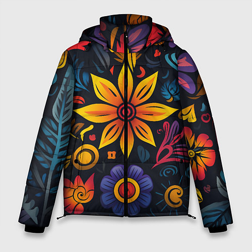 Мужская зимняя куртка Растительный узор в латино-американском стиле / 3D-Светло-серый – фото 1