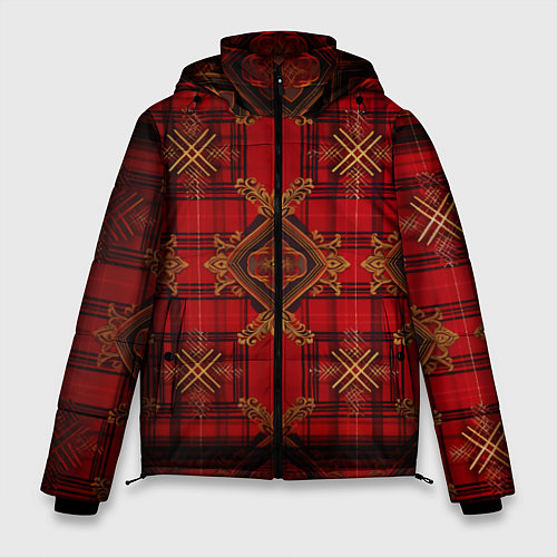 Мужская зимняя куртка Красная шотландская клетка royal stewart / 3D-Светло-серый – фото 1