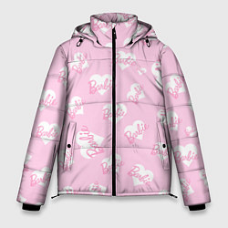Куртка зимняя мужская Барби: белые сердца на розовом паттерн, цвет: 3D-черный