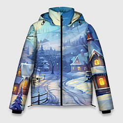 Куртка зимняя мужская Зимняя новогодняя деревня, цвет: 3D-светло-серый