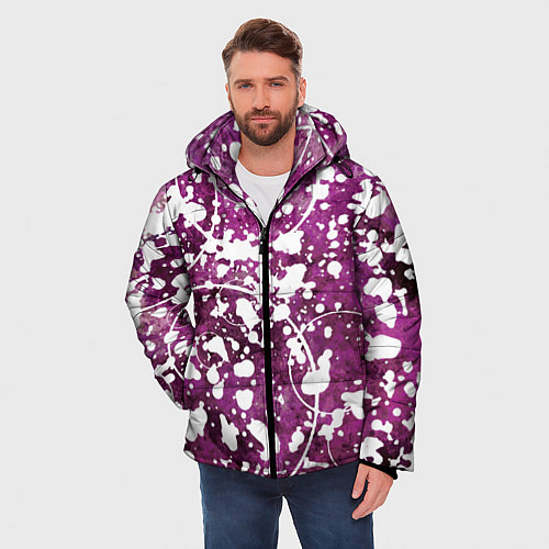 Мужская зимняя куртка Абстракция - круги на пурпурном / 3D-Красный – фото 3