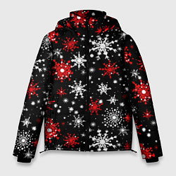 Куртка зимняя мужская Белые и красные снежинки на черном фоне - нейросет, цвет: 3D-черный