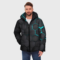 Куртка зимняя мужская Чёрный фон соты, цвет: 3D-красный — фото 2
