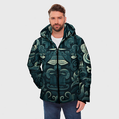 Мужская зимняя куртка Абстрактный узор в славянском стиле / 3D-Красный – фото 3