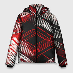 Куртка зимняя мужская Киберпанк линии белые и красные, цвет: 3D-черный