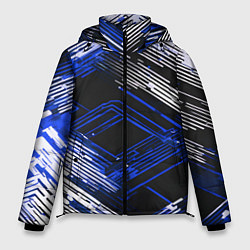 Куртка зимняя мужская Киберпанк линии белые и синие, цвет: 3D-светло-серый
