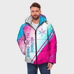 Куртка зимняя мужская Bring Me the Horizon neon gradient style вертикаль, цвет: 3D-черный — фото 2