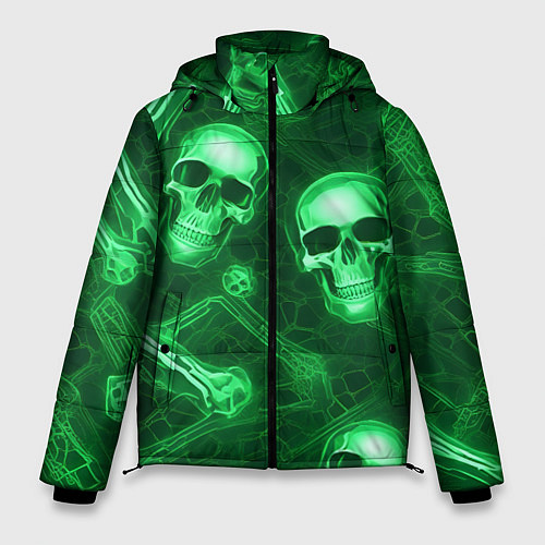 Мужская зимняя куртка Зелёные черепа и кости / 3D-Светло-серый – фото 1