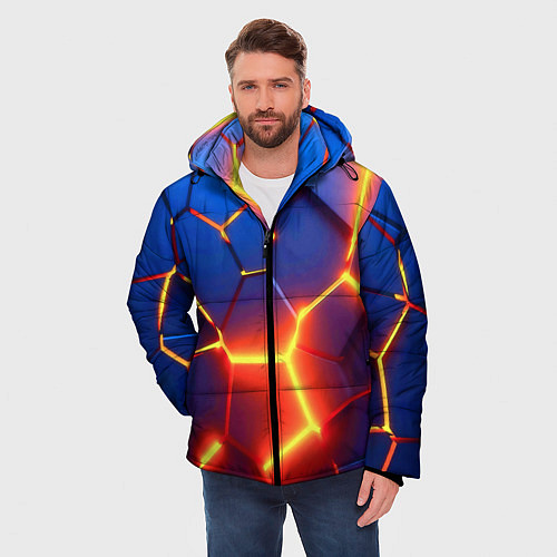 Мужская зимняя куртка Огненные плиты с разломом / 3D-Красный – фото 3
