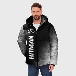 Куртка зимняя мужская Hitman glitch на темном фоне по-вертикали, цвет: 3D-черный — фото 2