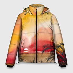 Мужская зимняя куртка Тропический закат акварель