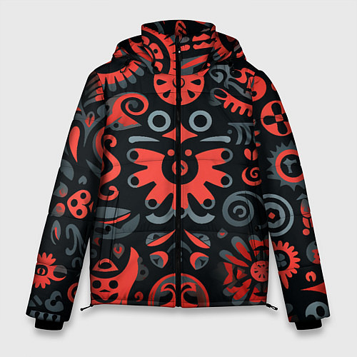 Мужская зимняя куртка Красно-черный узор в славянском стиле / 3D-Светло-серый – фото 1