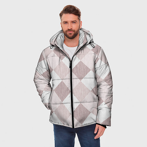 Мужская зимняя куртка Геометрический светло коричневый узор квадраты / 3D-Красный – фото 3
