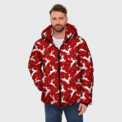Куртка зимняя мужская Красный паттерн с новогодними оленями, цвет: 3D-черный — фото 2