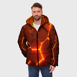 Куртка зимняя мужская Плиты абстрактные огненные, цвет: 3D-черный — фото 2